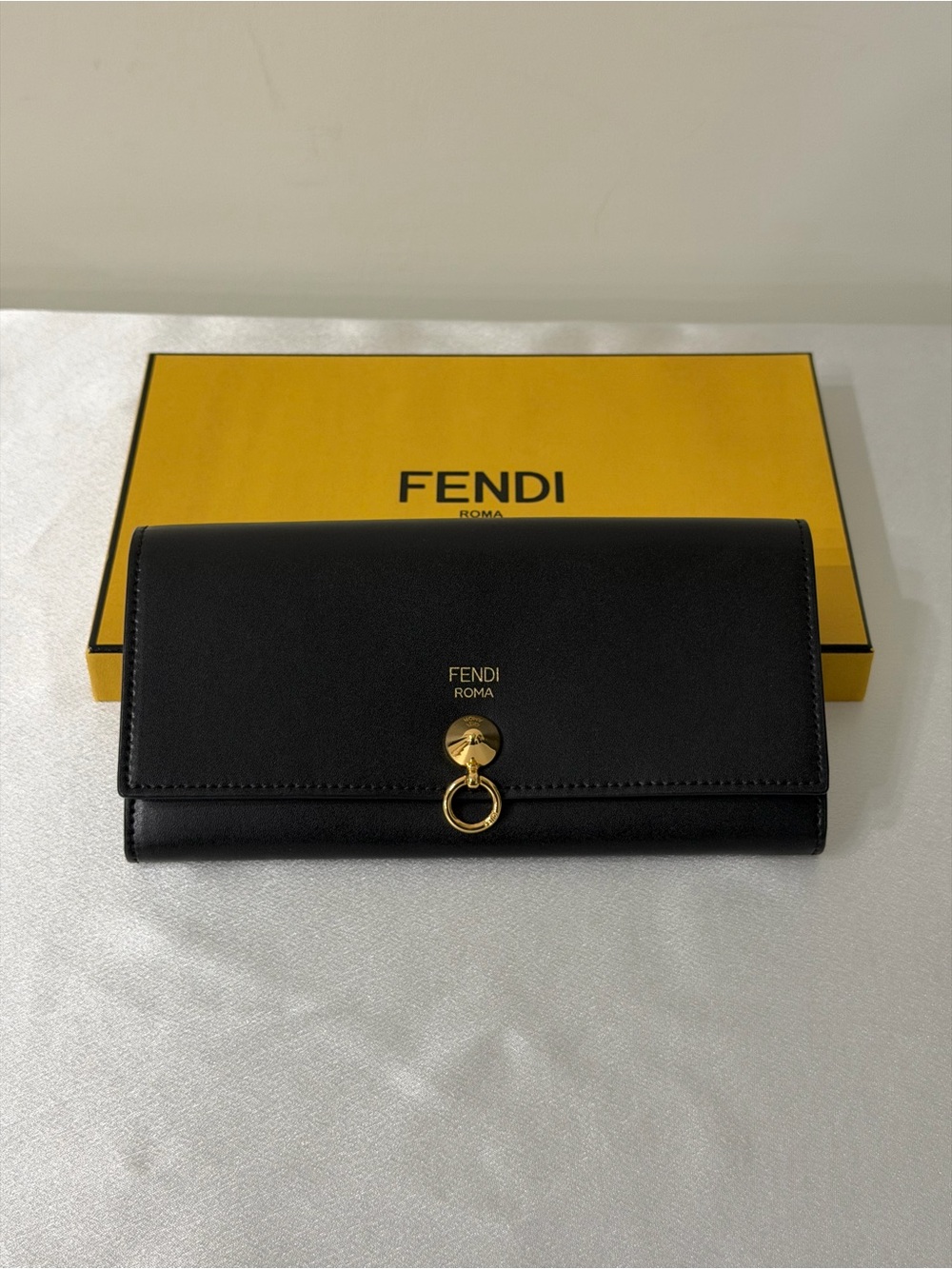 Fendi Black Leather Authentic Wallet on Chain (gold hardware)